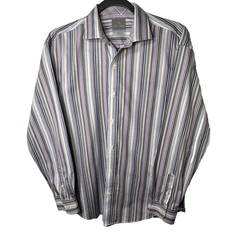 Thomas Dean Shirt Mens XL/TG 18/20 Striped Speckled Flip Cuff Cotton Button Down